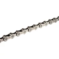 Shimano Deore XT HG95 10-speed chain, silver links with black inner plates, designed for smooth shifting.