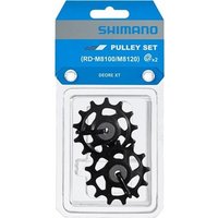 Black Shimano Deore XT RD-M8100/8120 pulley set with 13-tooth tension and guide wheels in blue packaging.
