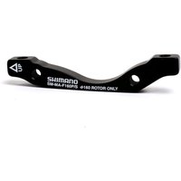Black Shimano disc brake adaptor for 160mm rear IS mount with white text and mounting holes.