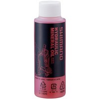 Pink Shimano Disc Brake Mineral Oil bottle, 100ml, with white cap and black text detailing.