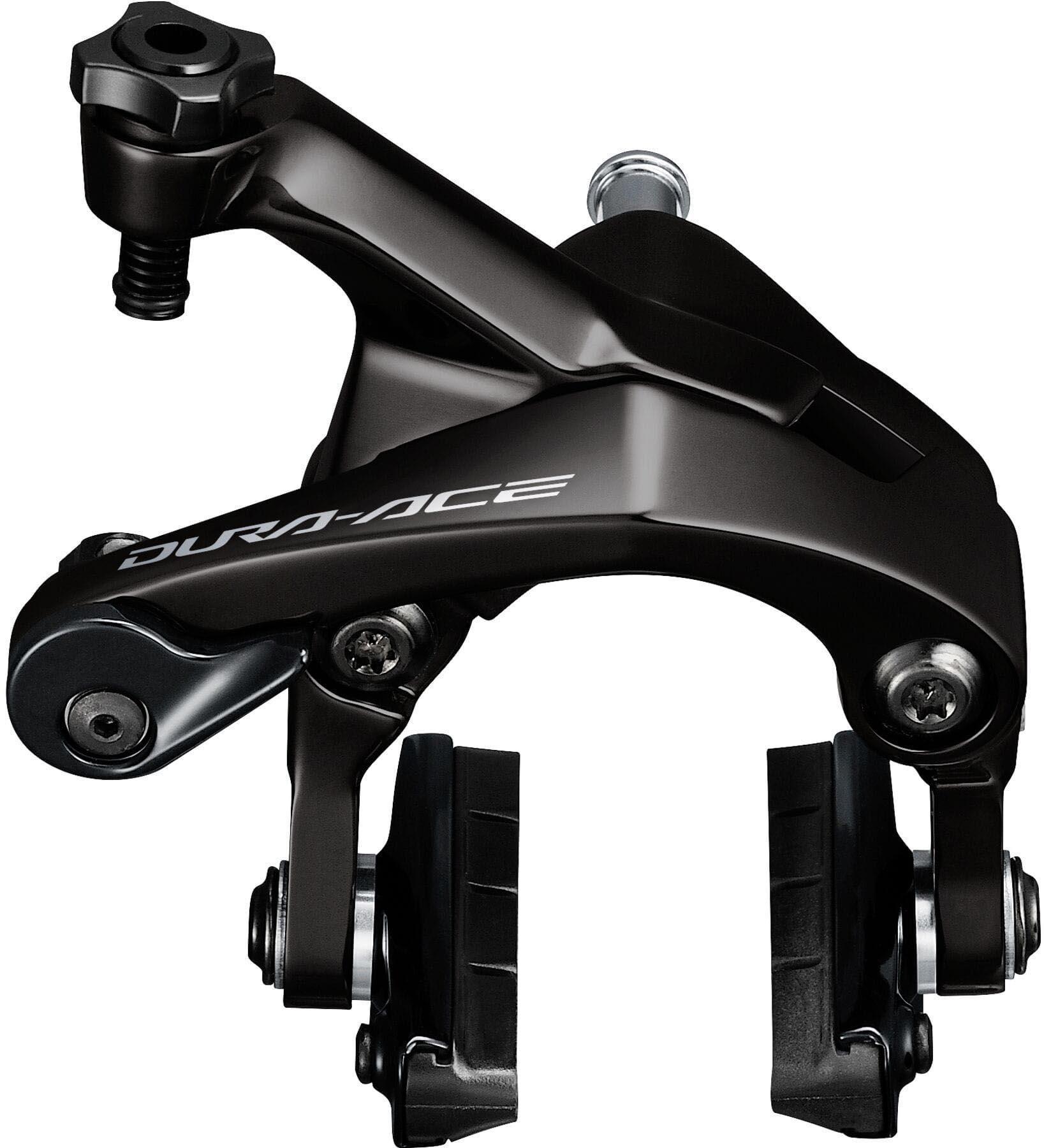 Black Shimano Dura Ace BR-R9200 rear rim brake caliper with sleek design and dual-pivot arms.