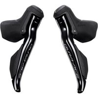 Black Shimano Dura Ace R9250 Di2 STI Levers with ergonomic grips and sleek aerodynamic design.