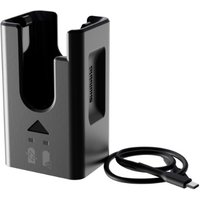 Black Shimano EC-DN100 Di2 wireless derailleur battery charger with USB cable and vertical slot design.