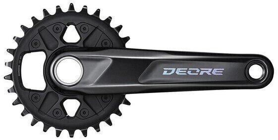 Shimano FC-M6100-1 Deore 12-speed chainring in black, featuring a 30-tooth design, aluminum construction, and a sleek, modern finish with "DEORE" branding.