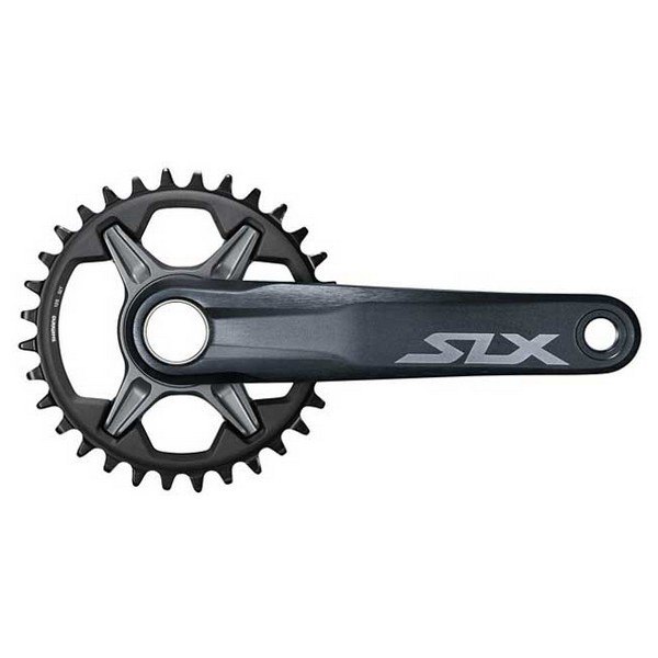 Shimano FC-M7120 SLX 12-speed crankset in dark gray aluminum, featuring a sleek design with a single chainring mount and a 170mm crank arm length.
