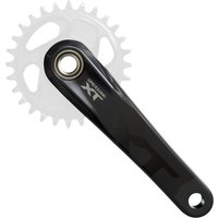 Shimano FC-M8200 Deore XT crank set, black finish, 165mm length, without chainring, sleek design with XT logo.