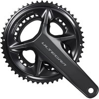 Black Shimano FC-R8100 Ultegra 12 Speed Double Chainset with sleek crank arm and dual chainrings.