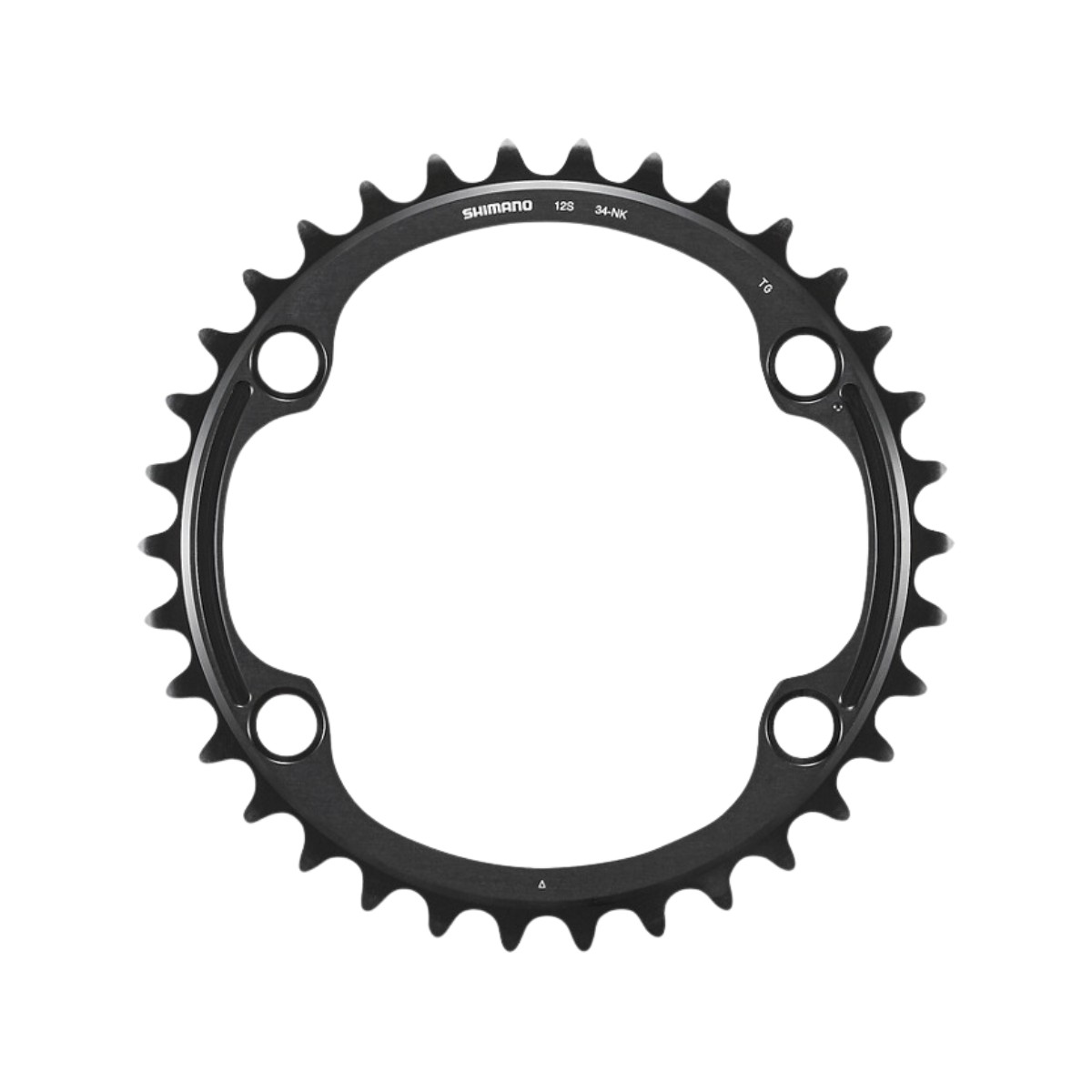 Shimano FC-R9200 Dura Ace 12-speed inner chainring in black, featuring 34 teeth, a sleek design, and precision-engineered aluminum for optimal performance.
