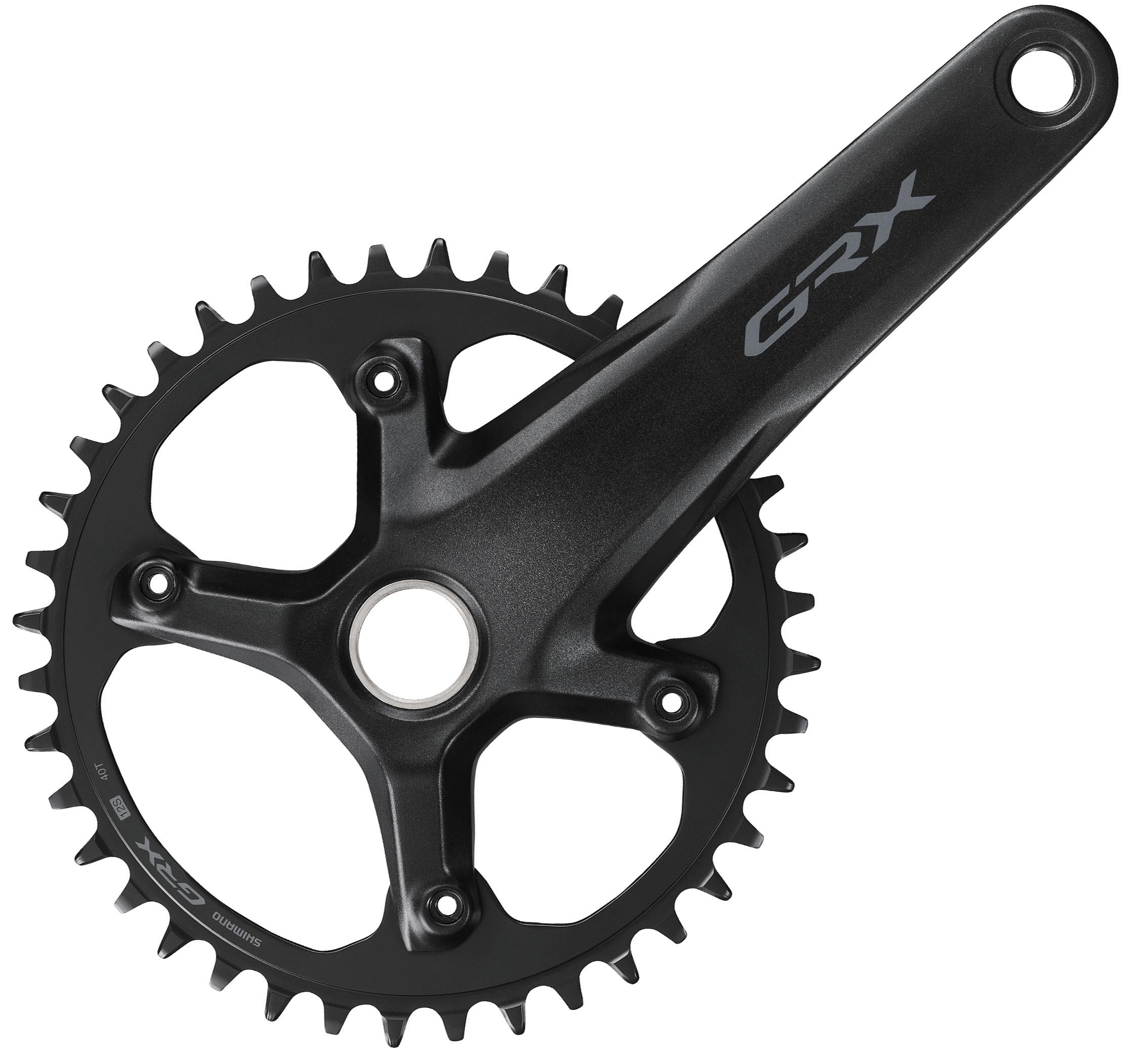 Black Shimano FC-RX610 GRX single chainset featuring a 175mm crank arm and 40-tooth chainring, designed for 12-speed drivetrains with a sleek, durable finish.