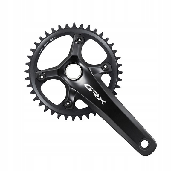Black Shimano FC-RX820 GRX single chainset with a 175mm crank arm and 40-tooth chainring, featuring a sleek design and the "GRX" logo prominently displayed.
