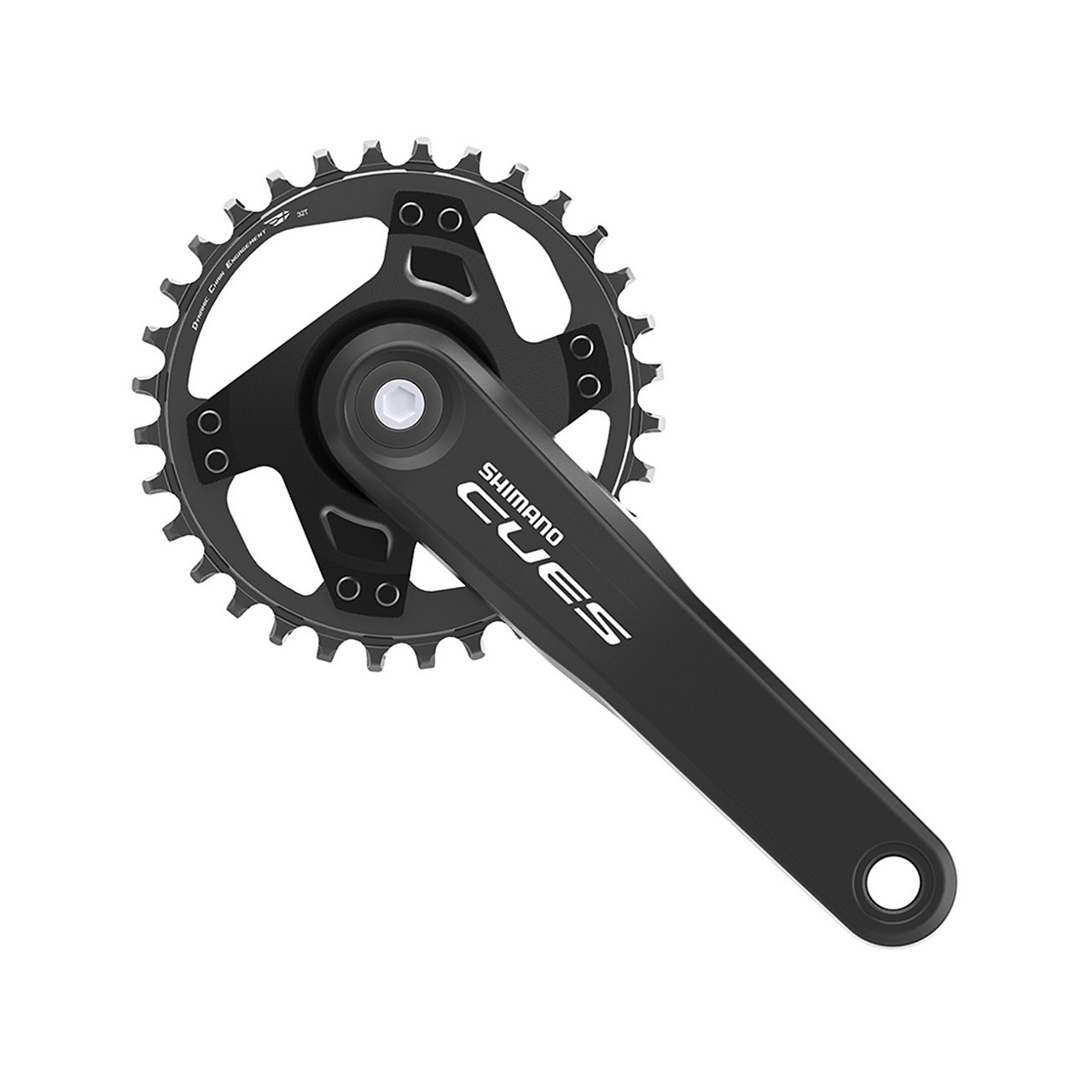 Black Shimano FC-U4000 CUES chainset with a 175mm crank arm and a 32-tooth chainring, featuring a sleek design and sturdy construction for 9/10/11-speed systems.