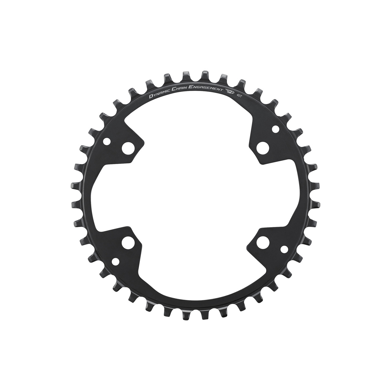 Black aluminum Shimano FC-U6000-1 CUES single chainring with 40 teeth, designed for 9/10/11-speed systems, featuring a sleek, minimalist design and precision-cut teeth.