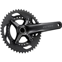 Black Shimano GRX600 11 Speed Gravel Chainset with dual chainrings and sleek crank arm design.