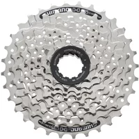 Silver Shimano HG41 8-speed cassette with multiple sprockets and black central hub.