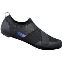 Black Shimano IC1 indoor cycling shoe with mesh upper, Velcro strap, and reflective detail, size 38.