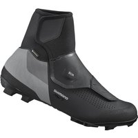 Black Shimano MW7 Gore-Tex MTB shoes with high ankle design, BOA closure, and rugged sole, size 41.