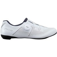 White Shimano RC3 road cycling shoe, perforated design, single dial closure, black sole, size 42.