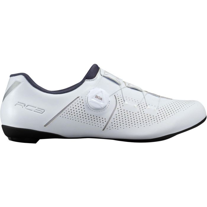 White Shimano RC3 (RC302) road shoes in size 48, featuring a sleek design, perforated upper for breathability, and a BOA dial for secure fit adjustment.