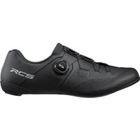 Black Shimano RC5 road cycling shoe with BOA dial closure and textured surface design.