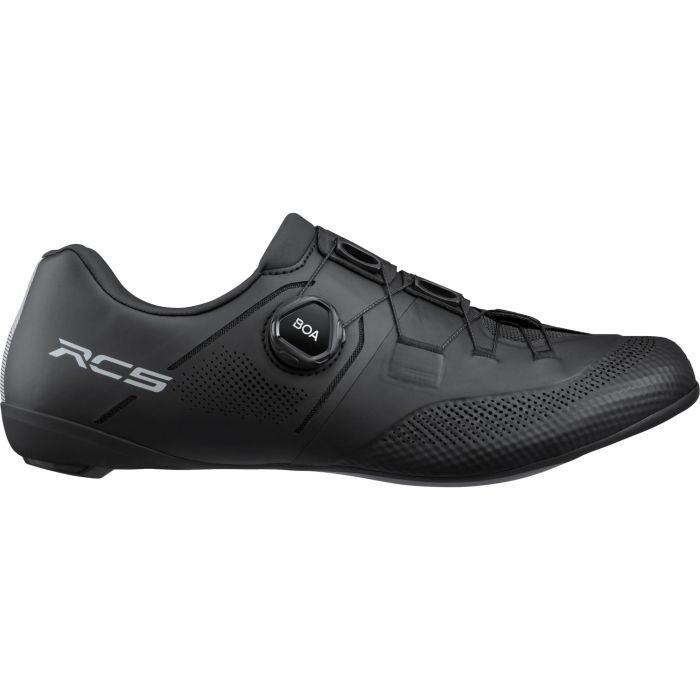Black Shimano RC5 (RC503) cycling shoes in size 43 wide, featuring a sleek design, breathable mesh, and a Boa dial closure for a secure fit.