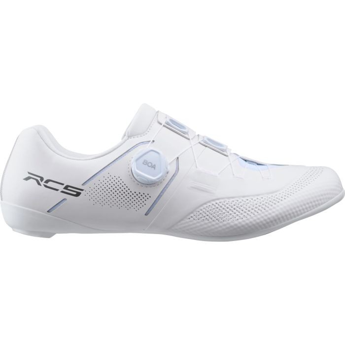 White Shimano RC5 (RC503) cycling shoes in size 46, featuring a sleek design, mesh ventilation, and a BOA dial closure system for a secure fit.