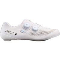 White Shimano RC7 cycling shoe, size 47 wide, with dual BOA dials and mesh ventilation panels.