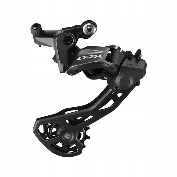 Shimano RD-RX820 GRX 12-speed rear derailleur in matte black, featuring a sleek design, adjustable pulley, and a robust construction for optimal performance in cycling.