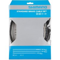 "Shimano Road/MTB Brake Cable Set in blue packaging with visible black cables and white text detailing."