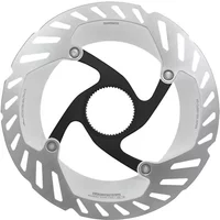 Silver and black Shimano RT-CL800 Ice Tech FREEZA Rotor, 160mm with internal lockring and vented design.