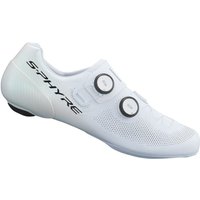White Shimano S-Phyre RC9 cycling shoe with dual BOA dials and mesh upper, size 45.
