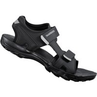 Black Shimano SD5 SPD sandals with adjustable straps and rugged sole, size 42.