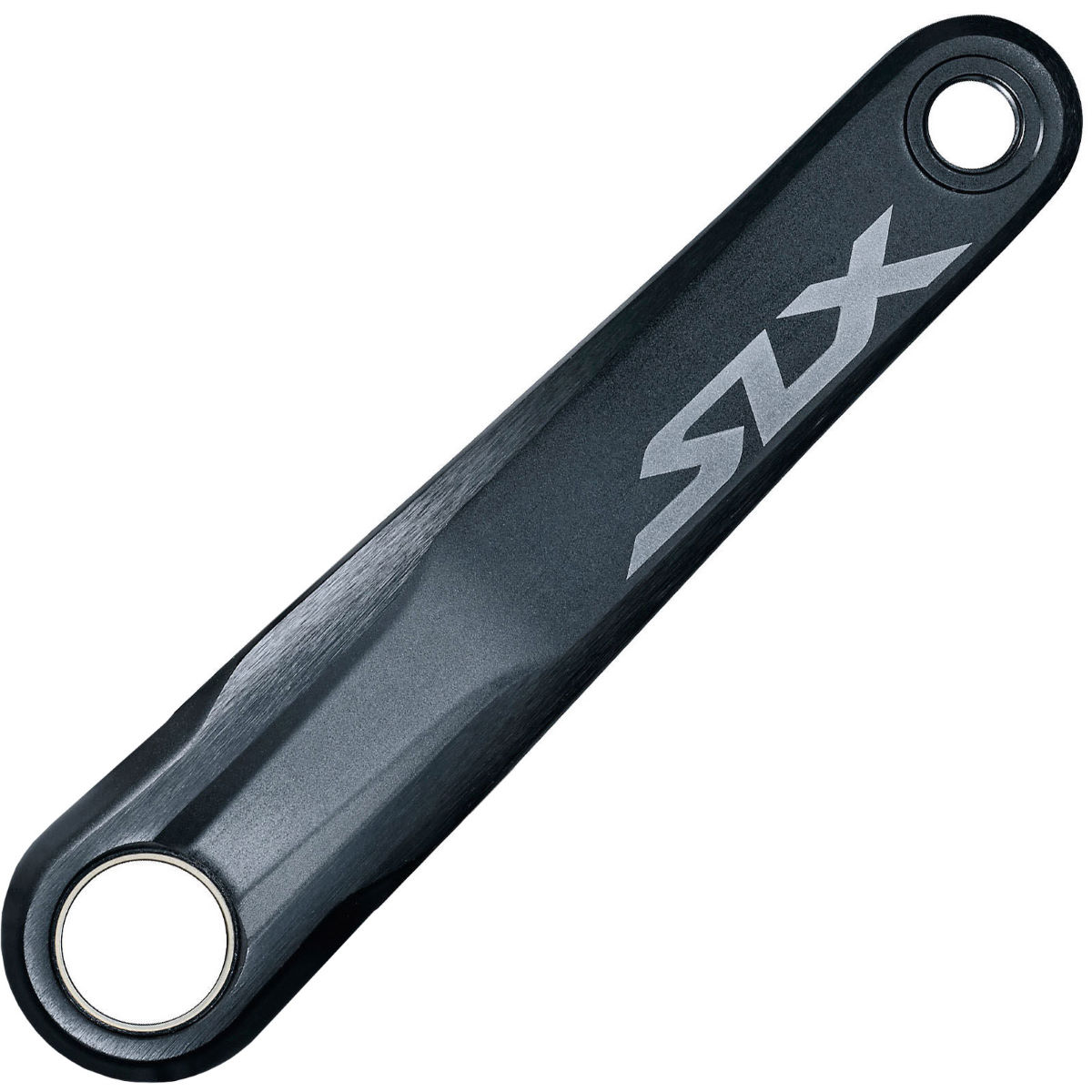 Shimano SLX M7100 12-speed single crankset in sleek black aluminum, featuring a smooth finish and engraved SLX logo, designed for durability and performance, measuring 165mm in length.