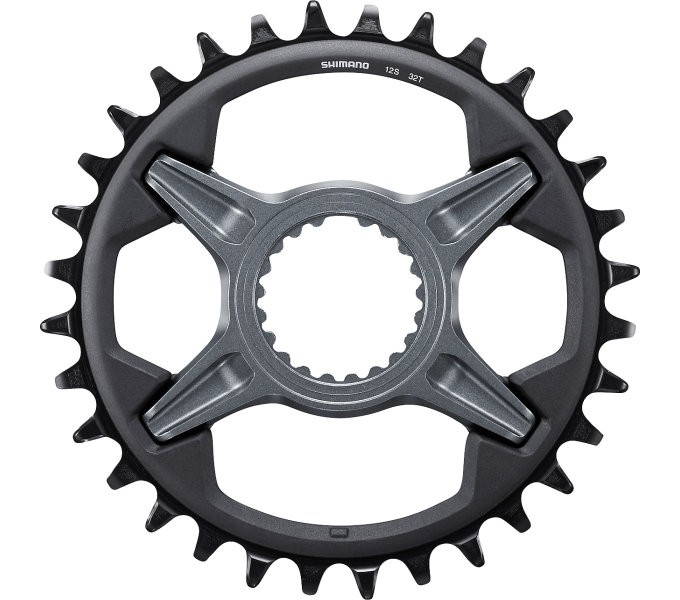 Shimano SM-CRM75 single chainring in black, featuring 32 teeth, a sleek design, and compatibility with SLX M7100/M7130 models, made from durable aluminum alloy.