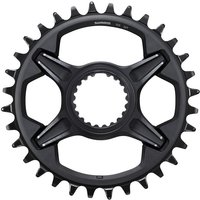 Black Shimano SM-CRM85 Deore XT 12-speed chainring, 34T, with a sleek, symmetrical design and narrow-wide teeth pattern.
