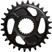 Black Shimano SM-CRM86 single chainring for XT M8200, 28 teeth, sleek design with mounting holes.