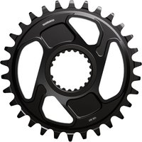 Black Shimano SM-CRM86 chainring for XT M8200, 30 teeth, sleek design with cutouts and center mounting hole.