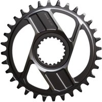 Black Shimano SM-CRM96 chainring with 12-speed design, sleek cutouts, and durable metal construction for XTR M9200/M9220.
