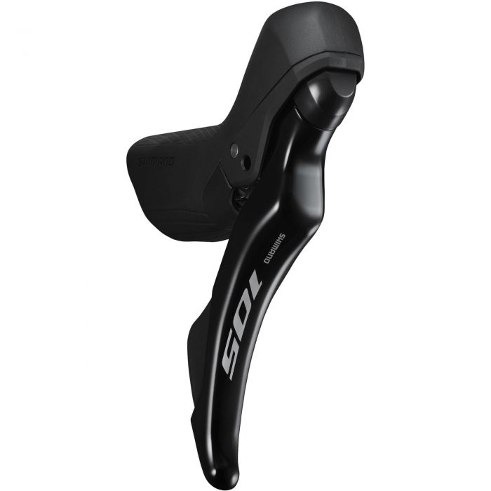 Black Shimano ST-R7120 105 hydraulic STI lever designed for 12-speed shifting, featuring a sleek ergonomic shape and clear "105" branding on the side.