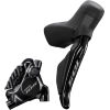 Shimano ST-R7170 105 Di2 STI set featuring a sleek black and silver design, with ergonomic shift lever and hydraulic disc brake caliper for enhanced performance.