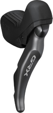 Shimano ST-RX810 GRX hydraulic STI lever in black and silver, featuring an ergonomic design for rear shifting and front braking, with textured grip for improved handling.