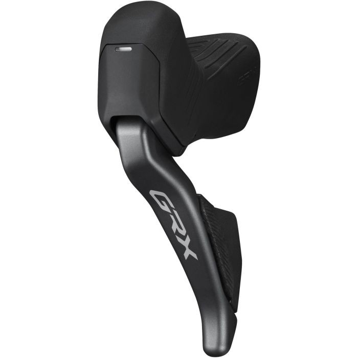 Black Shimano ST-RX825 GRX Di2 STI lever with a sleek design, featuring a textured grip and a silver lever arm, designed for 2-speed rear shifting.