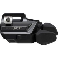 Shimano SW-M8250-R XT Di2 wireless shift switch, black with silver accents, ergonomic buttons, I-Spec EV mount.