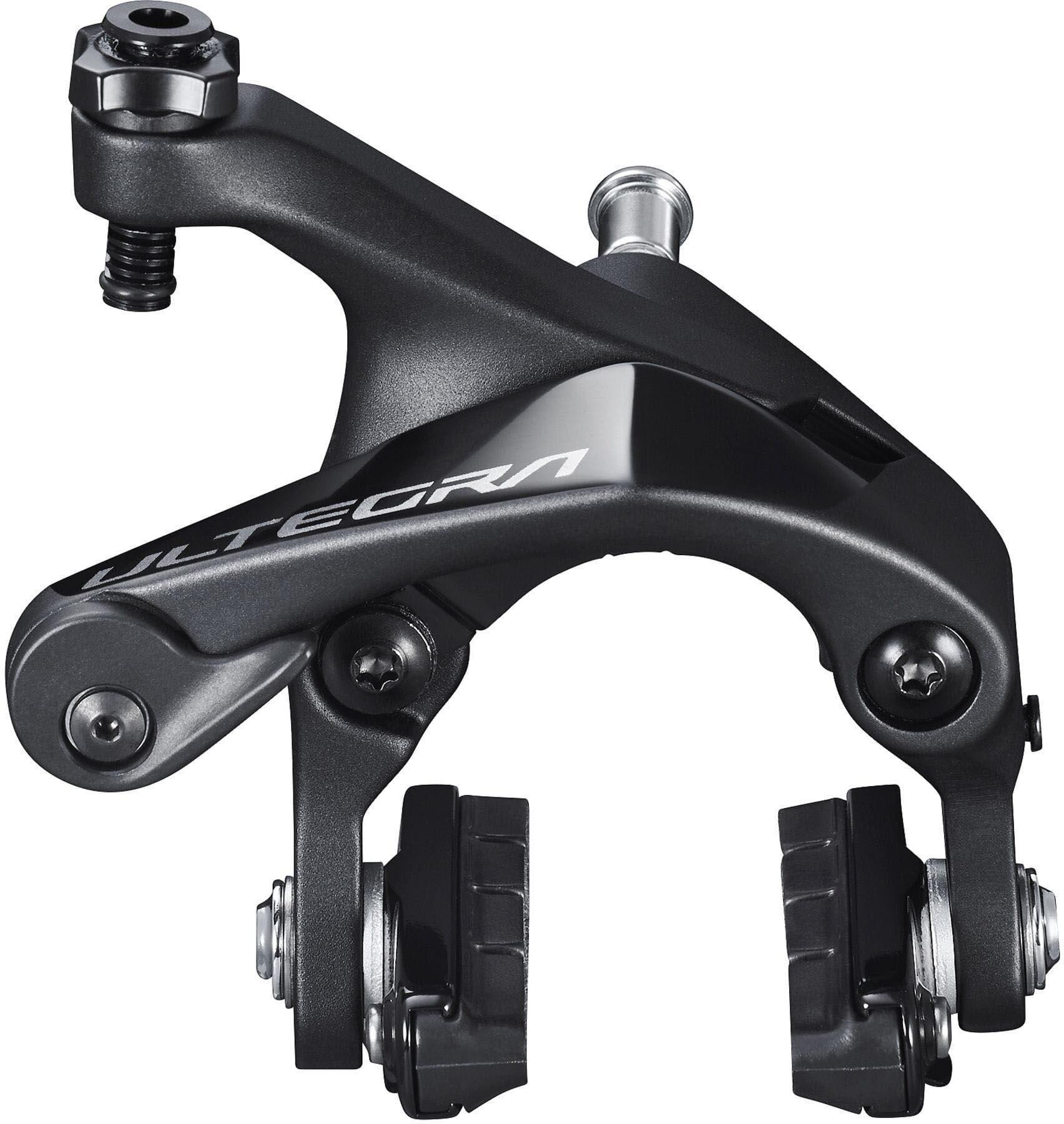 Black Shimano Ultegra BR-R8100 rear rim brake caliper with sleek design and silver accents.