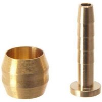 Brass Shimano disc brake hose olive and insert, cylindrical with ribbed texture and flared base.