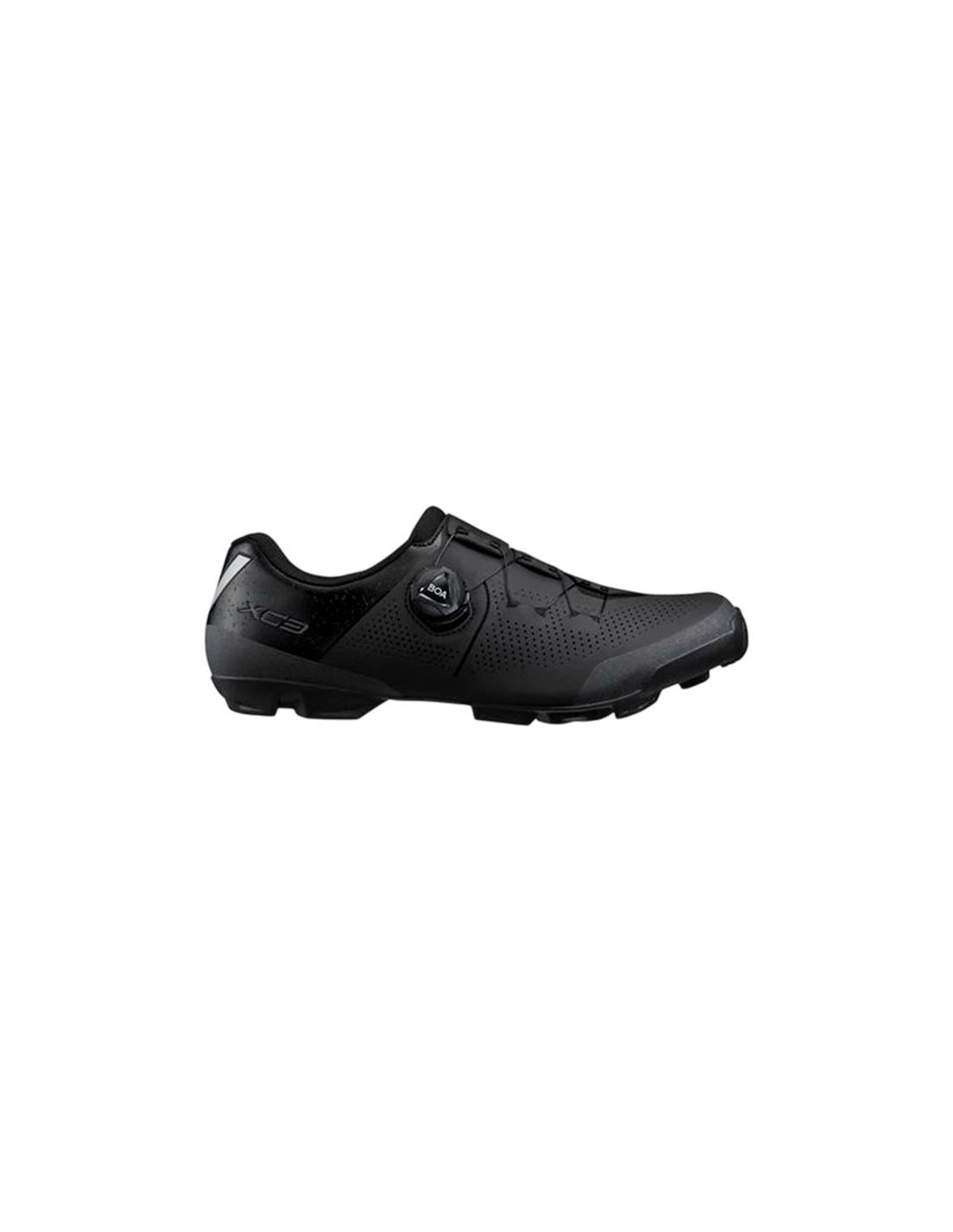 Black Shimano XC3 (XC302) shoes in size 45, featuring a sleek design, breathable mesh upper, and a secure BOA dial closure for a comfortable fit.