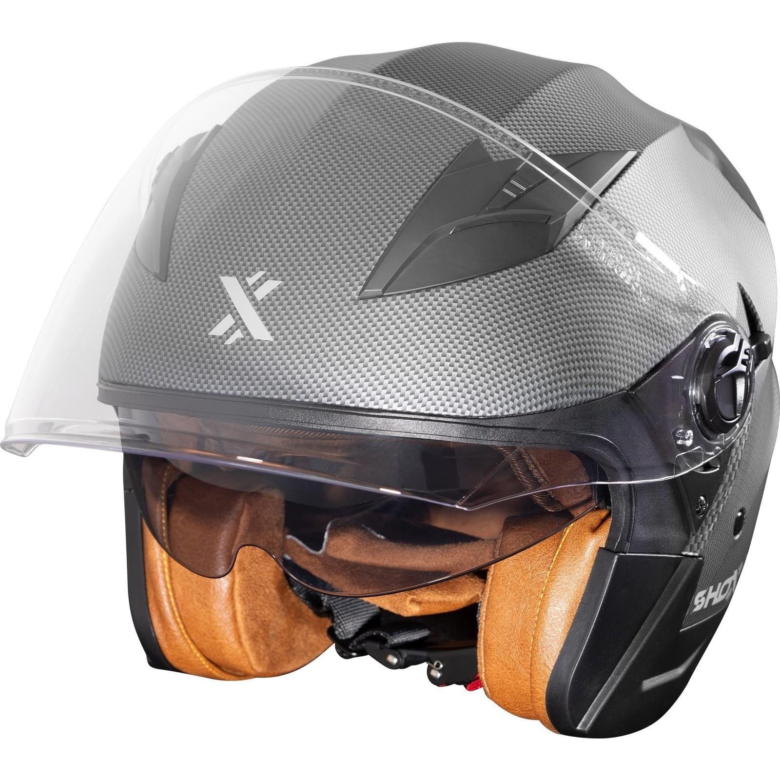 Shox Defender Carbon Open Face Motorcycle Helmet XL Matt Carbon Effect - image 2