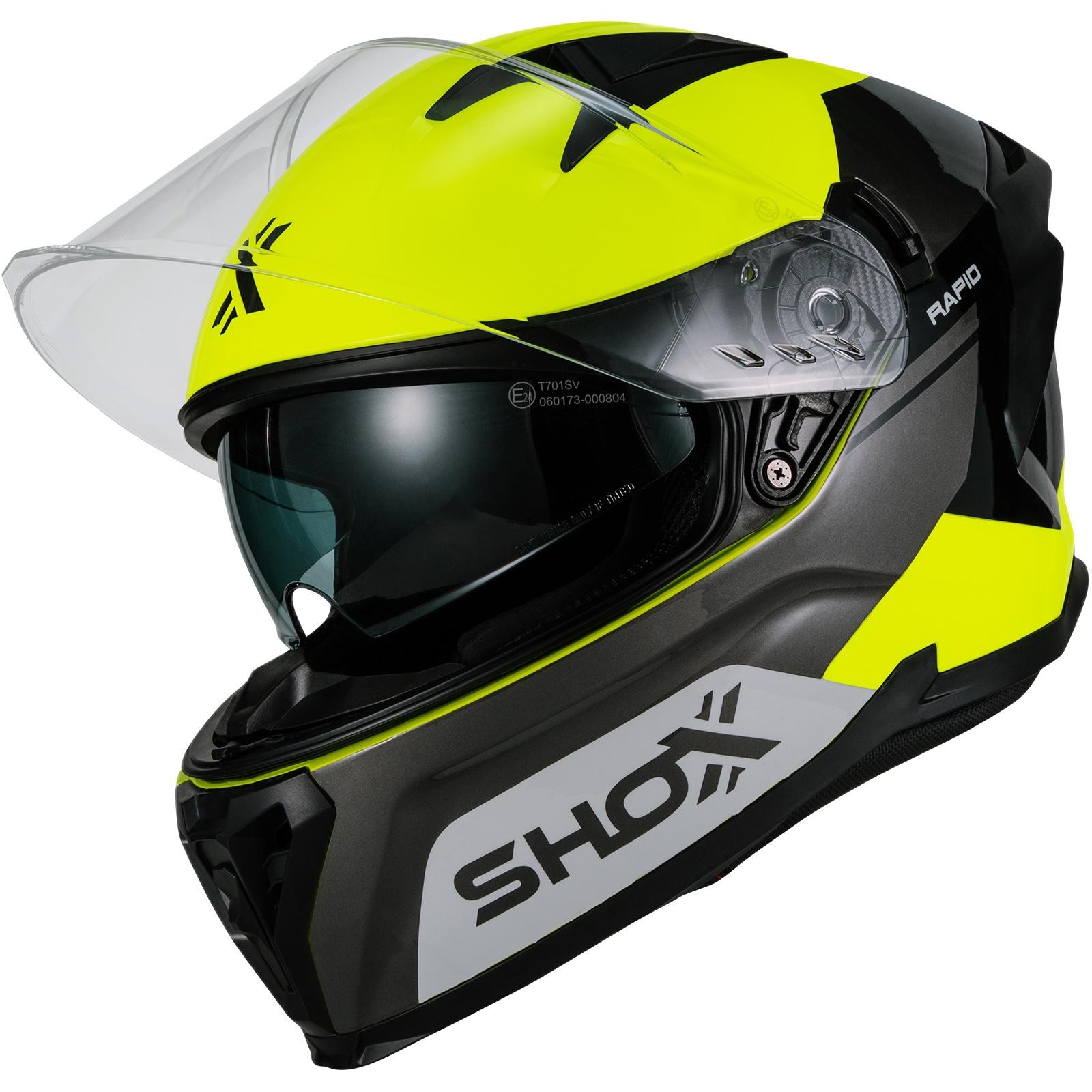 Shox Rapid Turbo Motorcycle Helmet XS Gloss Grey Hi-Vis Yellow - image 2