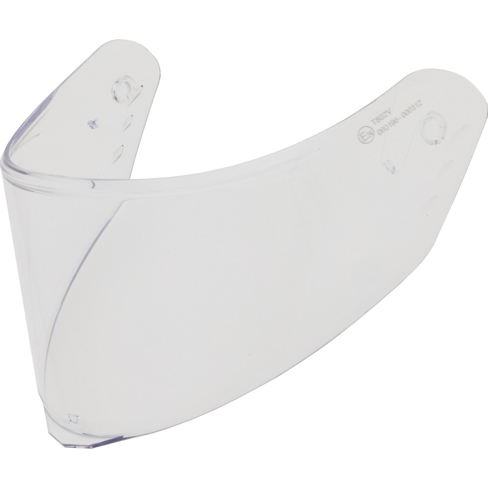 Clear, curved visor made of durable plastic, featuring two attachment holes on either side for secure fitting, designed for Shox helmets.