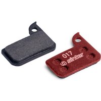 Red and black Sinter 17 Sram brake pads with textured surface and mounting holes.
