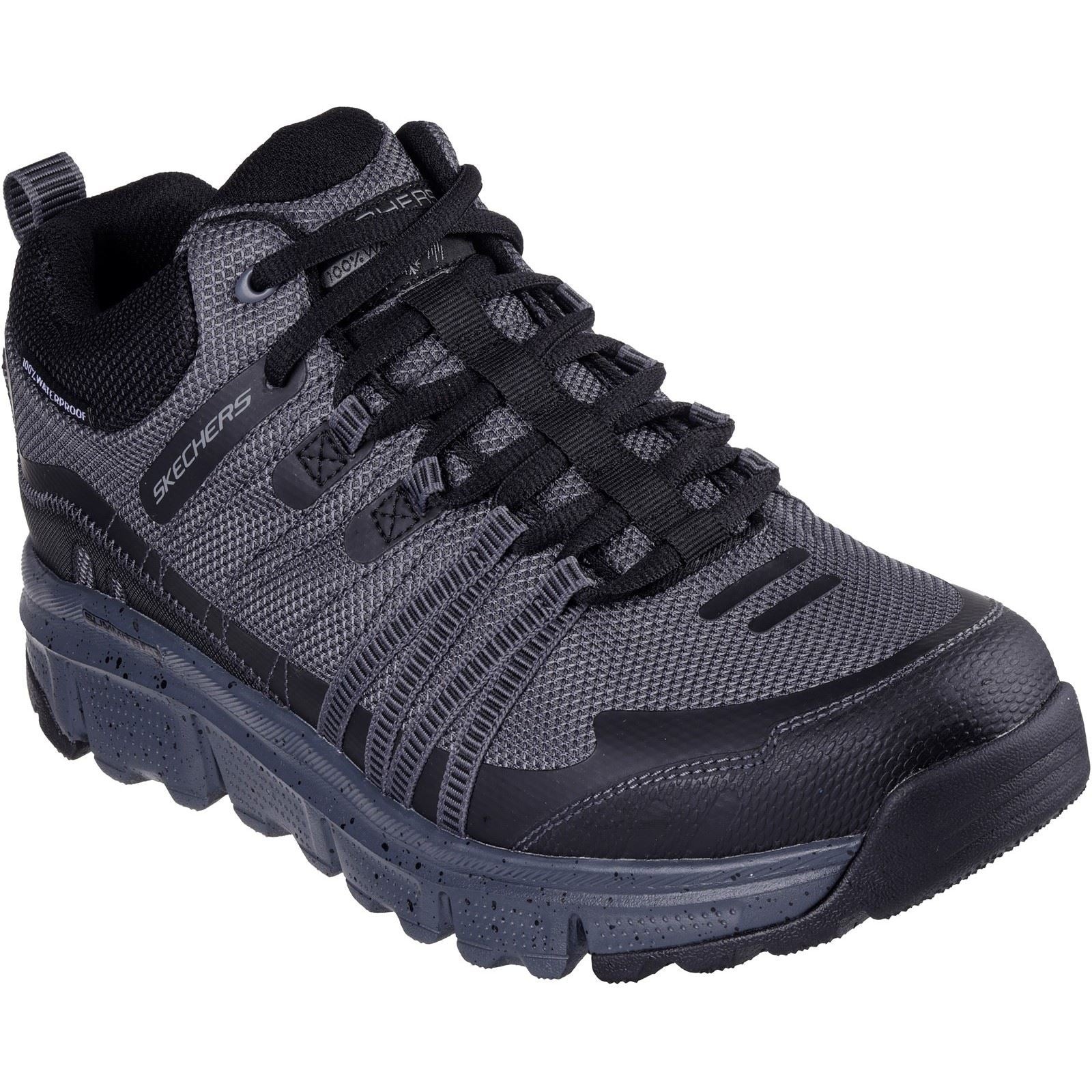 Charcoal Skechers Men Summits at Canobie Hiker, size 6, features a breathable mesh upper, sturdy black accents, and a cushioned sole for comfort and support.
